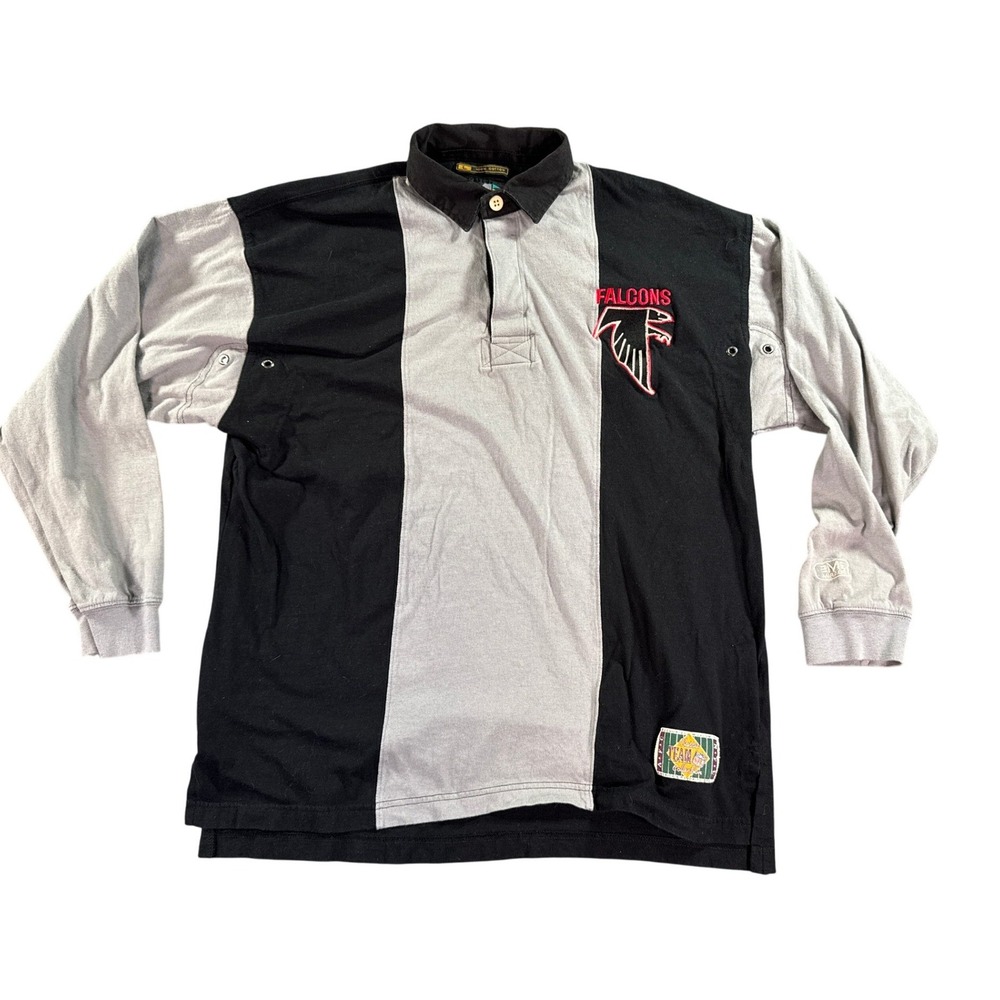 Mirage NFL Atlanta Falcons Rugby Shirt Mens Large Black Grey Vintage Colorblock